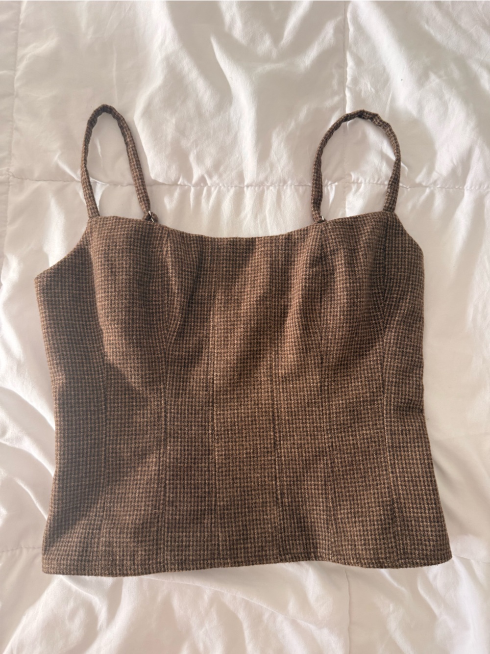 Reformation Brown Houndstooth Spaghetti Strap Bustier Top